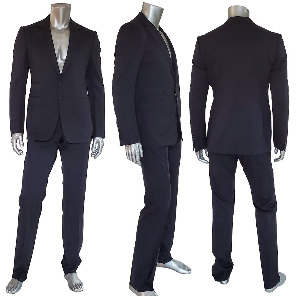 GUCCI SUIT MENS JACKET PANTS DK NAVY WOOL SIGNORIA LOGO LINING sz 48 / Medium